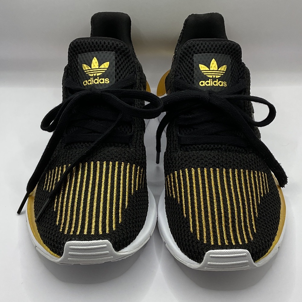 Adidas Women’s Black and Gold Metallic Embroidered Striped Slip On Sneakers
